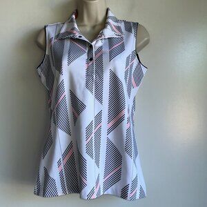 TAIL Sleeveless Golf Tennis Polo Top White Black Snaps at Chest Size Small